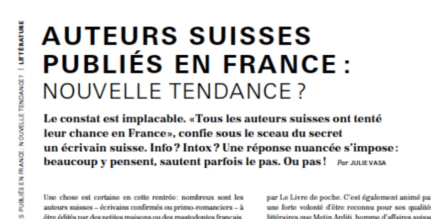 Auteurs suisses publiés en France : nouvelle tendance ?